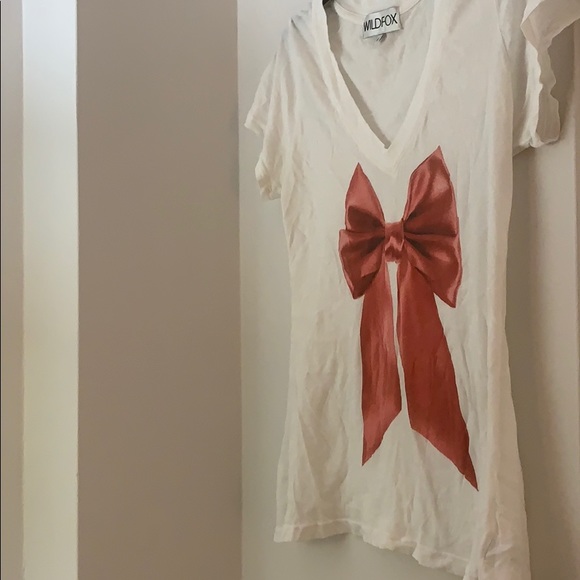 Wildfox White V-Neck Tee With Pink Bow - Picture 5 of 6